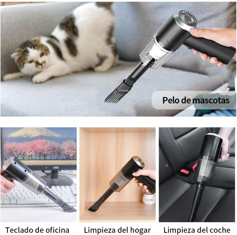 Aspiradora De Mano De Alta Potencia 5500PA Aspirador De Coche Portátil Aspiradora Inalámbrica Recargable Con Filtros Lavables y Desmontables 2 Cabezal del Cepillo y Boquilla Para Hogar Oficina(Negro)