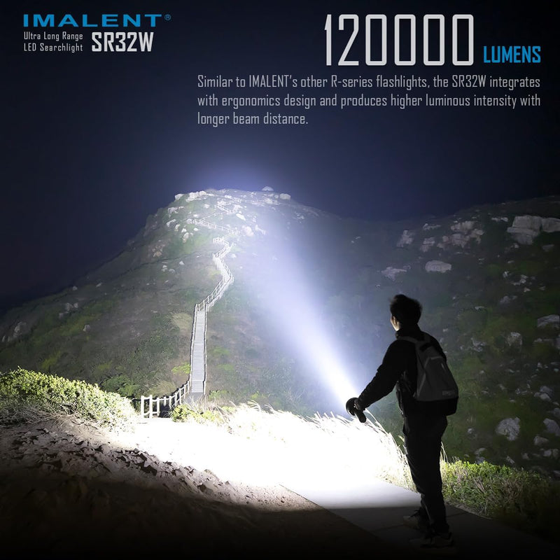 IMALENT SR32 Linterna más brillante de 120.000 lúmenes, linterna súper brillante de haz largo de 2080 metros con visualización OLED, reflector de alto lumen de carga rápida tipo C para exteriores,