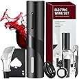 muson abridor de vino eléctrico, sacacorchos automático con cortador de papel de aluminio, 2 tapones de vacío, aireador, abridor de botellas de vino, juego de regalo 4 en 1 con pilas para la cocina casera de los amantes del vino