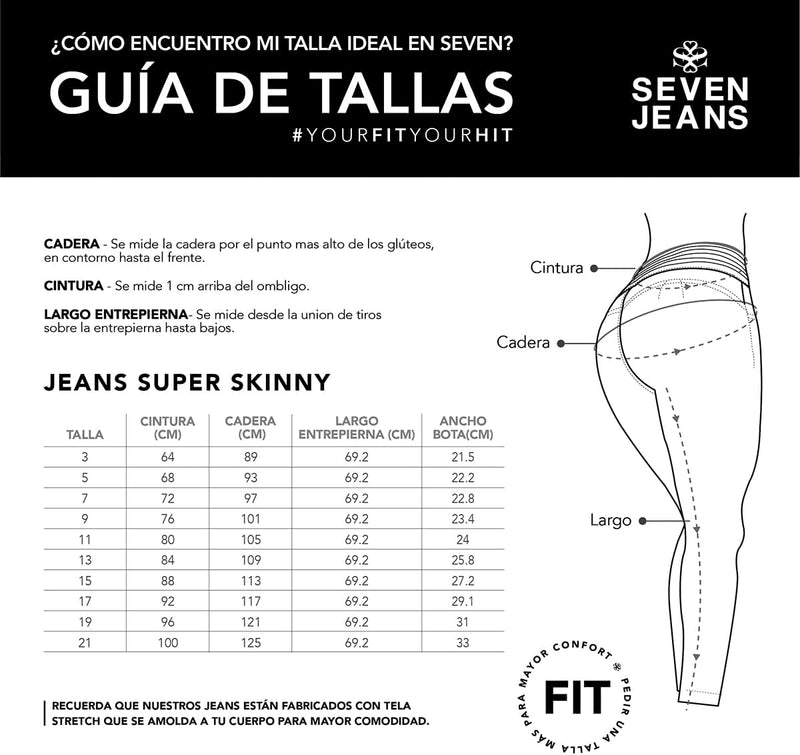 Seven Jeans Pantalón Dama Super Skinny Cintura Media Push Up 7032NGRO