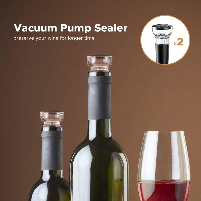 muson abridor de vino eléctrico, sacacorchos automático con cortador de papel de aluminio, 2 tapones de vacío, aireador, abridor de botellas de vino, juego de regalo 4 en 1 con pilas para la cocina casera de los amantes del vino