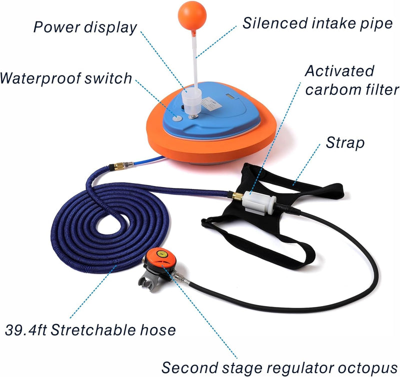 CRONDA - Sistema de buceo sin tanque con ventilador de buceo mejorado, recargable y portátil, compresor de aire impermeable, juguetes de alberca, buceo sin tanques (para 3.5 horas)