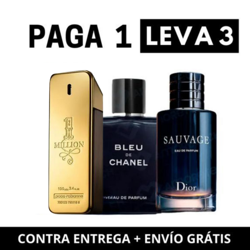 🔥 COMPRE 1 Y LLÉVESE 3 PERFUMES IMPORTADOS 🔥 Sauvage + Bleu de Chanel + One Million (100ml)